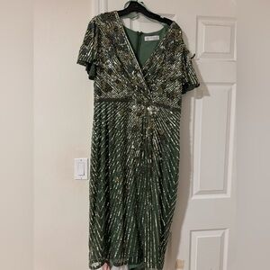 Mac Duggal Green and Gold Sequin Dress Size 16
